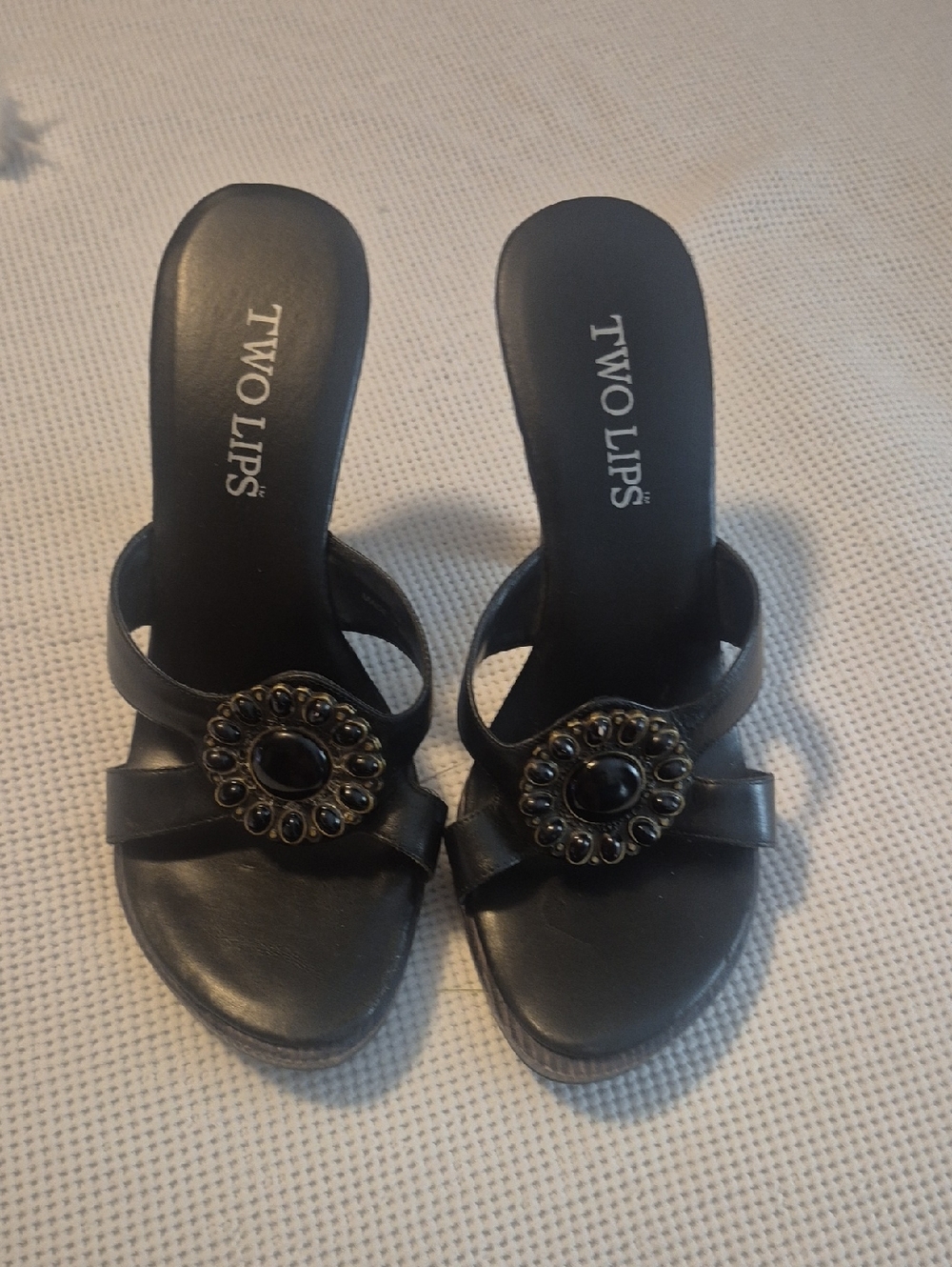 Two Lips Black Mule Heels, women's slide on shoes, black cute mules open toe